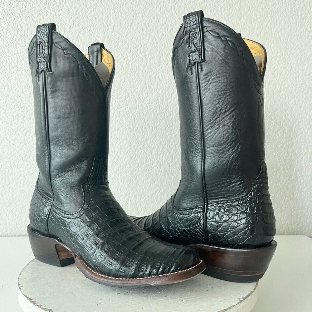 Rod Patrick Mens Cowboy Boots 10aa Black Caiman Leather Western Boots Blunt Toe